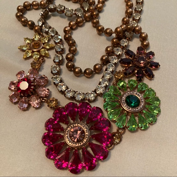 COACH Poppy Swarovski Crystal Flower 3 Strand Necklace 94584 - Picture 4 of 16